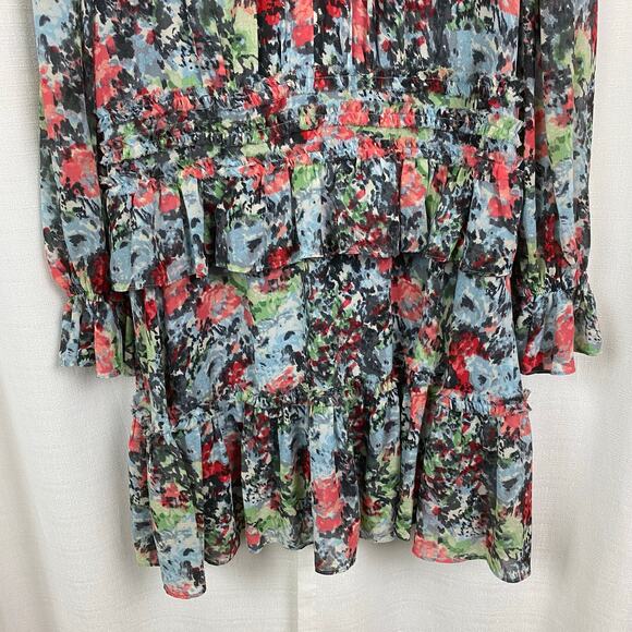 Cinq a Sept Blue Abstract Floral Lewis Tiered Mini Dress Sz.6 - Picture 12 of 15